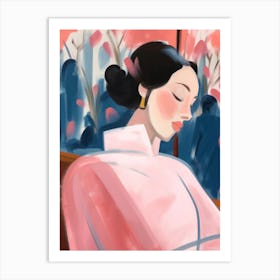 Asian Woman Relaxing. Oil Portrait Art Print