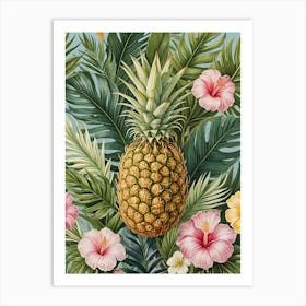 Pineapple And Hibiscus Art Print