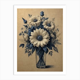 Blue Daisies In A Vase hamptons Art Print