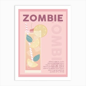 Pink And Burgundy Zombie Cocktail Art Print