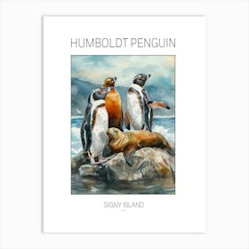 Humboldt Penguin Signy Island Watercolour Painting 2 Poster Art Print