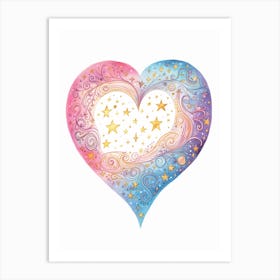 Delicate Star Heart Line Drawing Celestial Art Print
