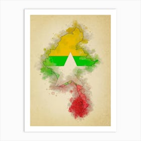 Myanmar Flag Vintage Art Print