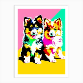 Shetland Sheepdog Pups , This Contemporary art brings POP Art and Flat Vector Art Together, Colorful Art, Animal Art, Home Decor, Kids Room Decor, Puppy Bank - 94th Art Print