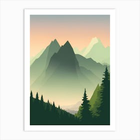 Misty Mountains Vertical Composition In Green Tone 4 Art Print