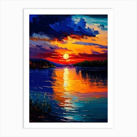 Sunset Over Lake Waterscape Impressionism 2 Art Print