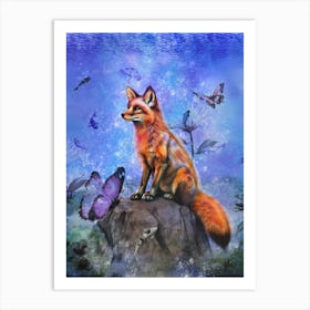 Presence - Fox with Butterflies and Koi Art Print