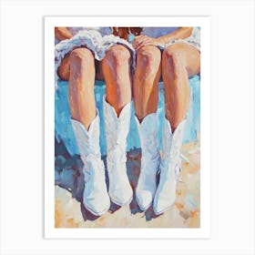 Two Girls In White Cowboy Boots Art Print