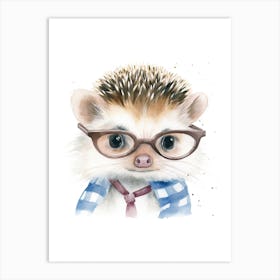 Smart Baby Hedgehog Wearing Glasses Watercolour Illustration 4 Art Print