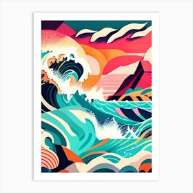 Crashing Waves Landscapes Waterscape Midcentury 1 Art Print
