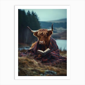 Highland Cow Reading A Book Art Print
