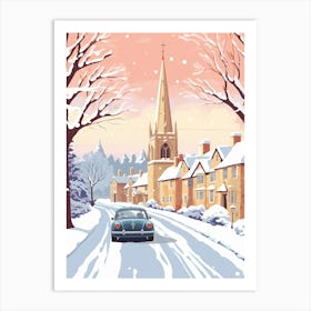 Vintage Winter Travel Illustration Cotswolds United Kingdom 1 Art Print