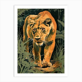 Barbary Lion Relief Illustration Lioness 2 Art Print