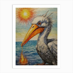 Pelican On Fire Art Print