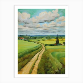 Green plains, distant hills, country houses,renewal and hope,life,spring acrylic colors.12 Art Print