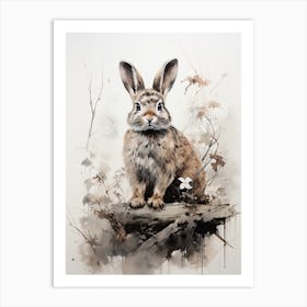 Rabbit, Japanese Brush Painting, Ukiyo E, Minimal 4 Art Print