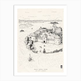 Trakai Island Castle Lithuania Gothic Architecture Pen Ink Illustration Art Print