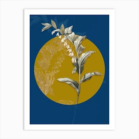 Vintage Botanical Solomon's Seal on Circle Yellow on Blue Art Print