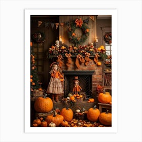 Autumn Decor Layout Integrates Thanksgiving And Halloween Themes Spooky Pumpkins Nestled Between C Art Print