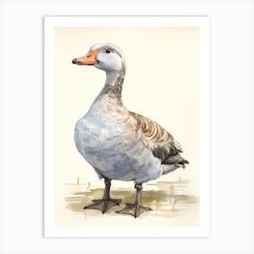 Storybook Animal Watercolour Goose 2 Art Print