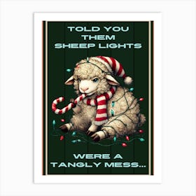 Green Christmas Sheep Art Print