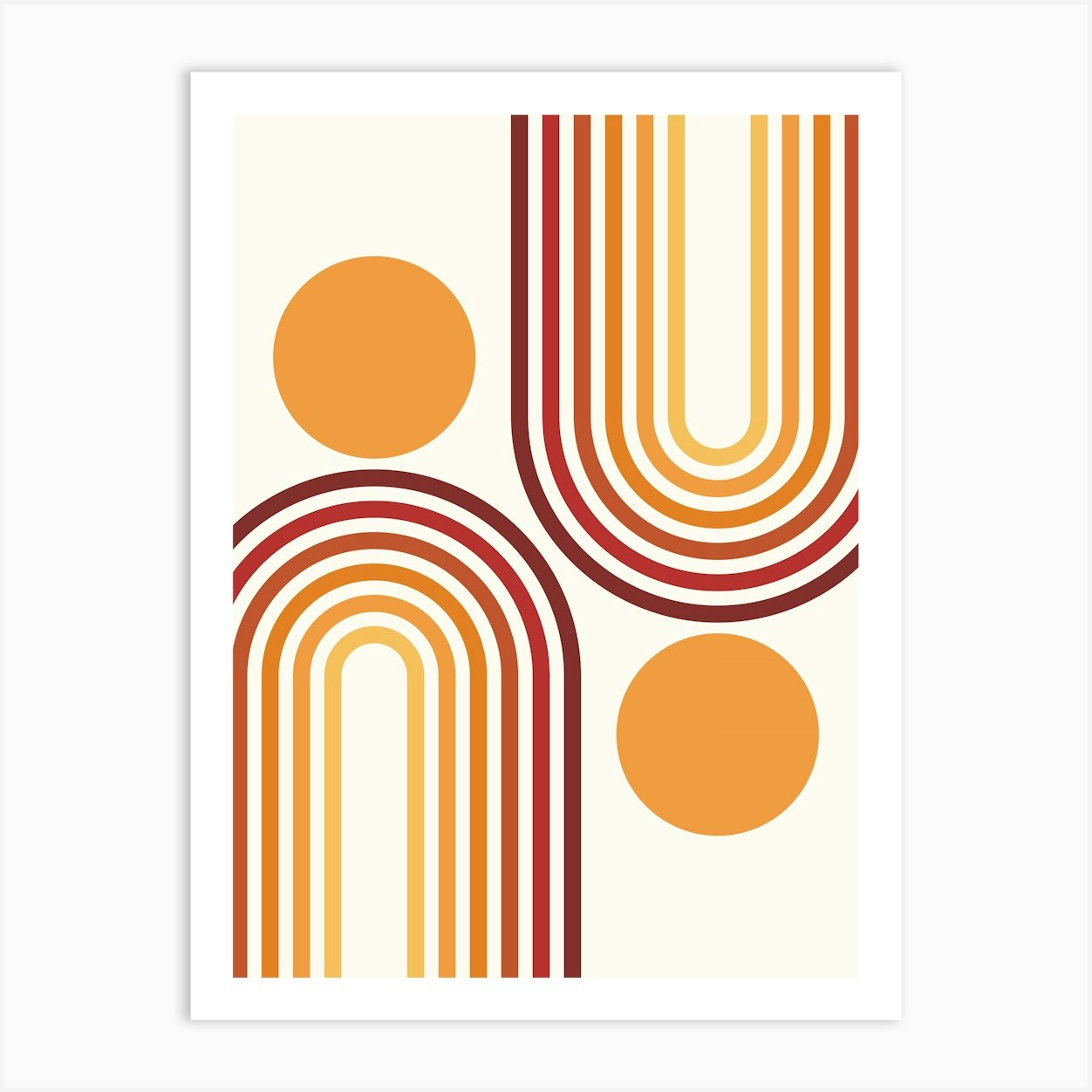 Mid Century Modern Geometric Rainbow And Sun Abstract A2 In Retro Vibes 01 Art Print by NineFlorals