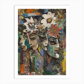 Three Women With Flowers Art Print