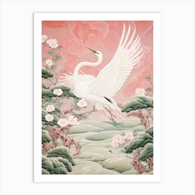 Vintage Japanese Inspired Bird Print Egret 2 Art Print