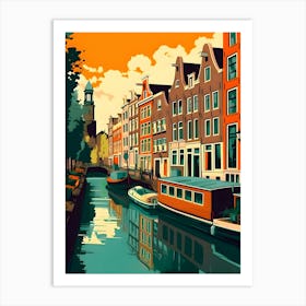 Amsterdam Canals Retro Vintage Travel Art Print