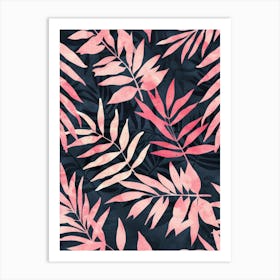 Pink Palm Leaves Seamless Pattern Art Print