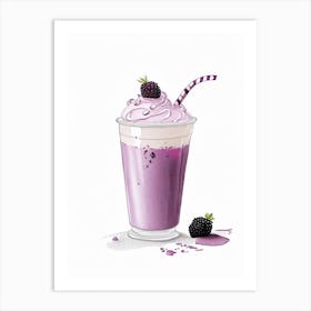 Blackberry Milkshake Dairy Food Pencil Illustration 1 Art Print