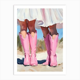 Two Girls In Pink Cowboy Boots Art Print