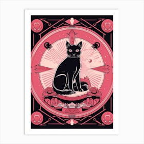 The Wheel Of Fortune Tarot Card, Black Cat In Pink 1 Art Print