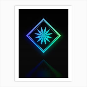 Neon Blue and Green Abstract Geometric Glyph on Black n.0017 Art Print