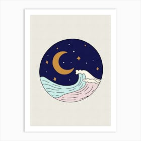 Moon Over Rough Sea Art Print