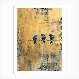 Blue Birds On A Wire 4 Art Print