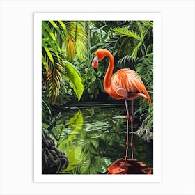 Greater Flamingo Yucatn Peninsula Mexico Tropical Illustration 3 Art Print