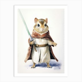 Chipmunk As A Jedi Watercolour 3 Art Print