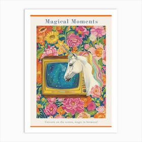 Unicorn Watching Tv Floral Fauvism Painting 2 Poster Art Print