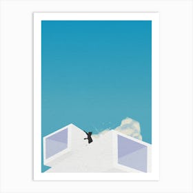 Minimal art of a cat on a sunny building roof Art Print