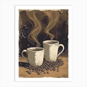 Coffee & Coffee Beans Minimalist Illustration 1 Art Print