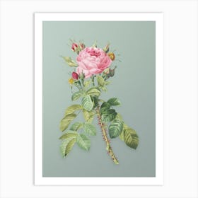 Vintage Lelieur's Four Seasons Rose Botanical Art on Mint Green n.0972 Art Print