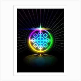 Neon Geometric Glyph in Candy Blue and Pink with Rainbow Sparkle on Black n.0197 Art Print
