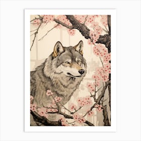 Gray Wolf Vintage Japanese 3 Art Print