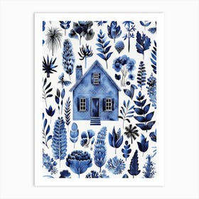 Blue Watercolor House Art Print