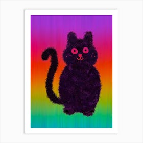 Black Cat On Rainbow Background Art Print