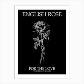 English Rose Black And White Line Drawing 21 Poster Inverted Art Print
