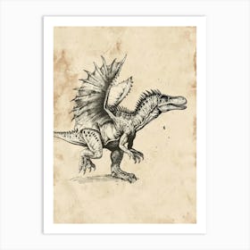 Dinosaur With Wings Etching Style Art Print