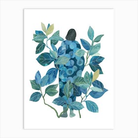 Woman In Blue Leaves 1 Art Print