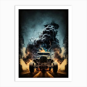 Burnt Out Car Muscle Smoke Drift Retro Racing vintage classic Car Hot Rot Art Print